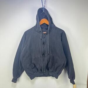 Vintage 90s Sun Faded Blank Black Raglan Waffle Zip Hoodie L